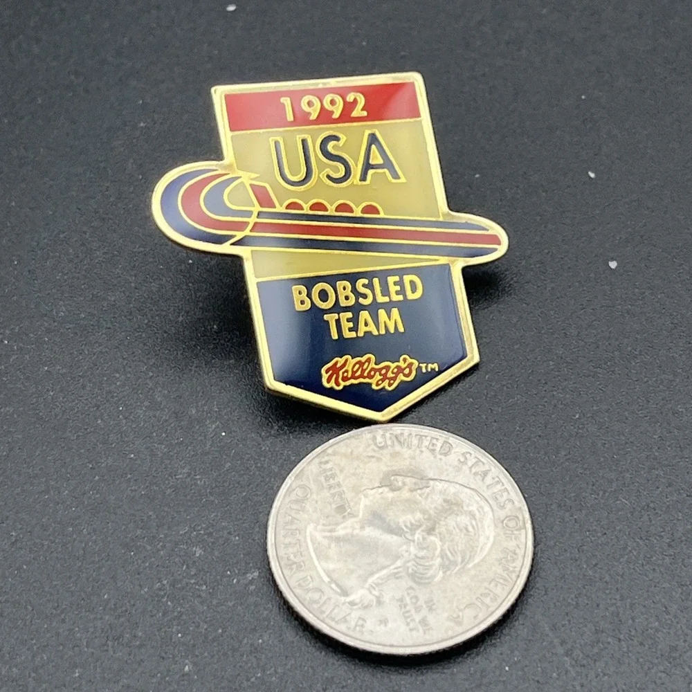 1992 Albertville‎ Winter Olympics Kellogg's Team USA Bobsled Lapel Hat Pin